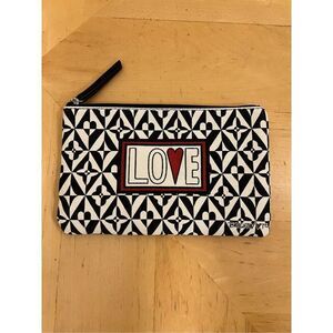 Brighton Black White Love Canvas Zip Top Cosmetic Bag